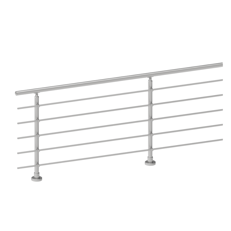ECO Round Gris Inox, Garde-corps 5 tubes, fixation à plat