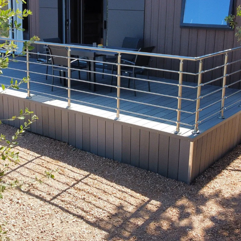 ECO Round Gris Inox, Garde-corps 5 tubes, fixation à plat 