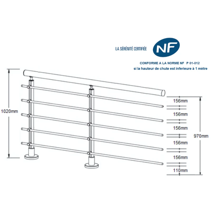 ECO Round, Garde-corps 5 tubes, fixation à plat ECO Round, Garde-corps 5 tubes, fixation à plat