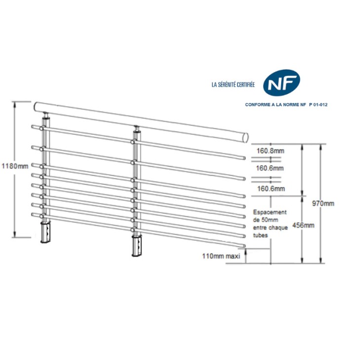 ECO Round Anthracite, Garde-corps 8 tubes, fixation latérale