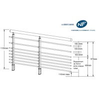 ECO Round Gris Inox, Garde-corps 8 tubes, fixation latérale