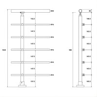 ECO Round Gris Inox, Garde-corps 5 tubes, fixation à plat