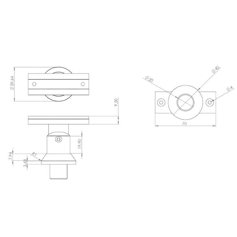 ECO/ELEGANT Round, Support orientable main-courante 25x60mm