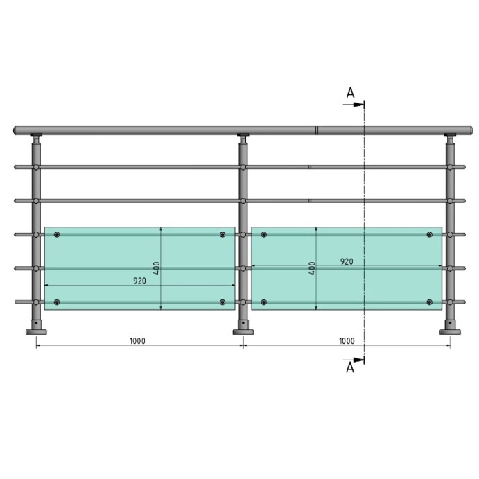 FIVE Railing Gris Inox, Garde-corps plexi 5 tubes, fixation à plat