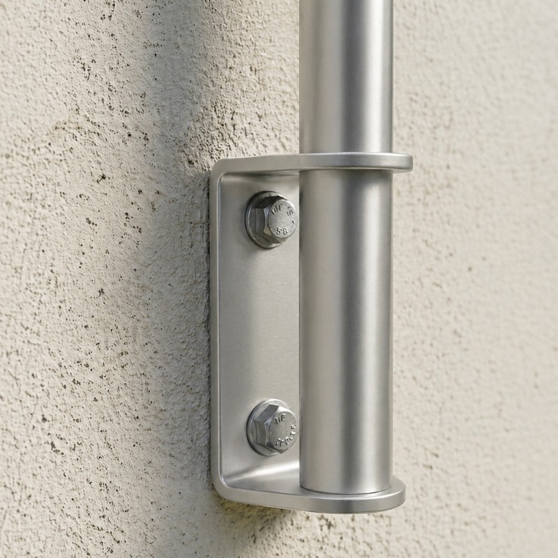 ECO Round Gris Inox, Poteau plexi 2 tubes, fixation latérale