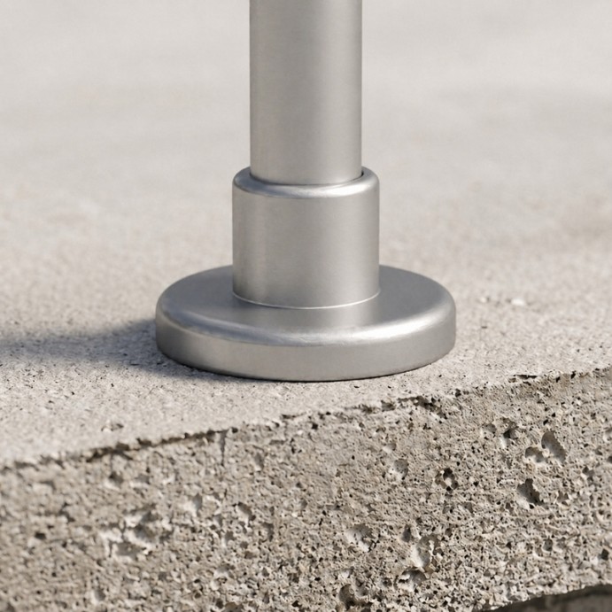 ECO Round Gris Inox, Poteau 8 tubes, fixation à plat