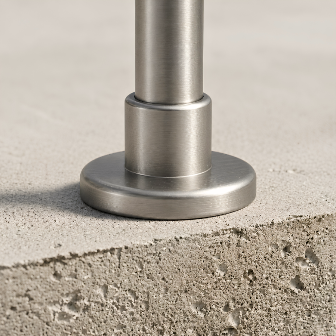 SECO Gris Inox, Poteau prémonté en fixation à plat