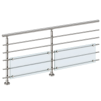 ECO Round Gris Inox, Garde-corps plexi 5 tubes, fixation à plat