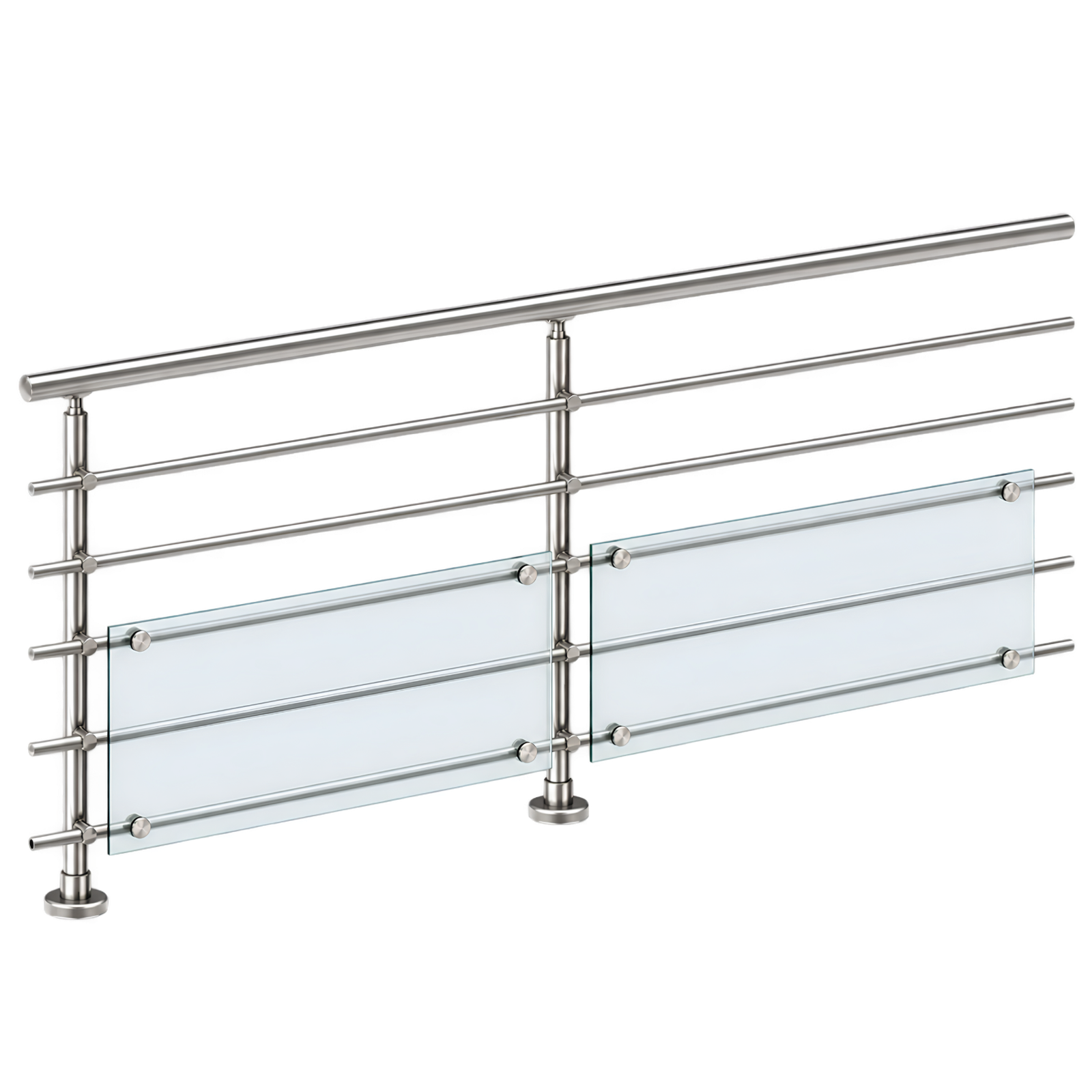 ECO Round Gris Inox, Garde-corps plexi 5 tubes, fixation à plat