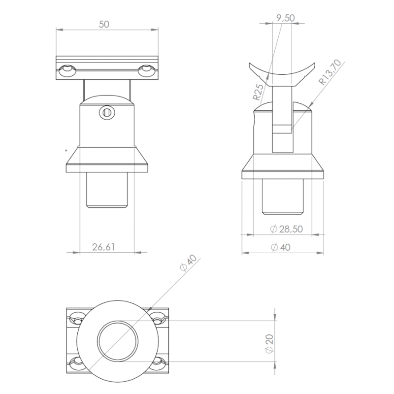 ECO/ELEGANT Round, Support orientable de main-courante Ø50 mm