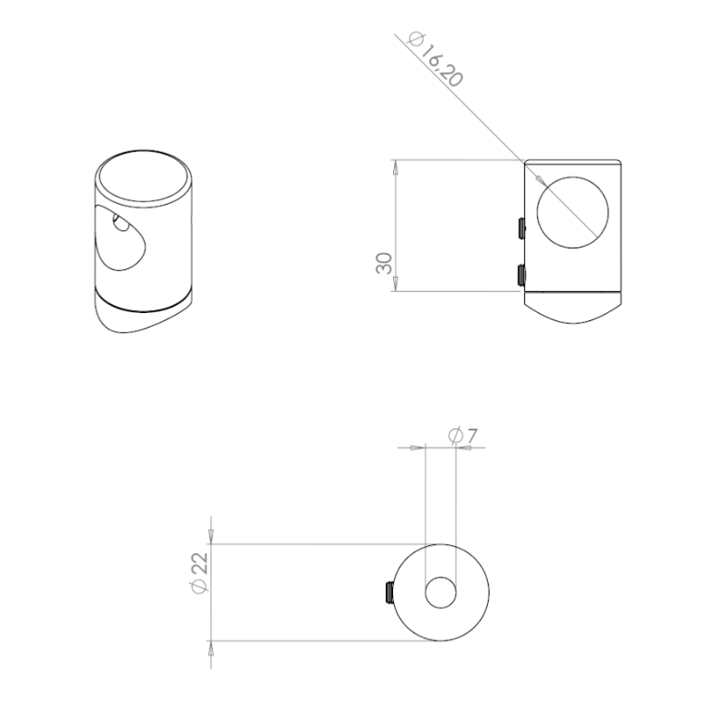 ECO Round, Support orientable de tube Ø16 mm 