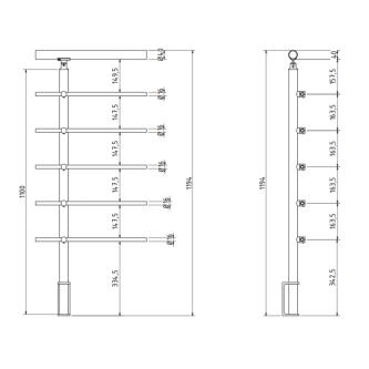 SECO Gris Inox, KIT garde-corps Alu à 5 tubes fixation latérale