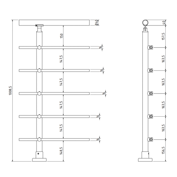 SECO Anthracite, KIT garde-corps Alu à 5 tubes fixation à plat