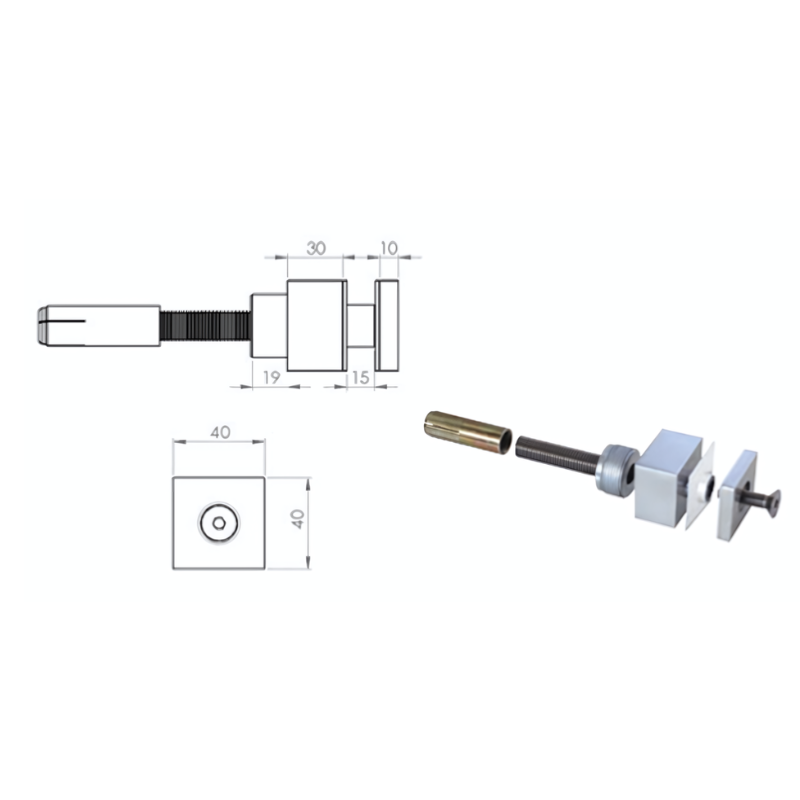 ELEGANT AL50, Point de fixation pour verre (Square)