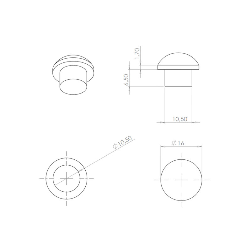 ECO Round, Embout de finition pour tube Ø16mm
